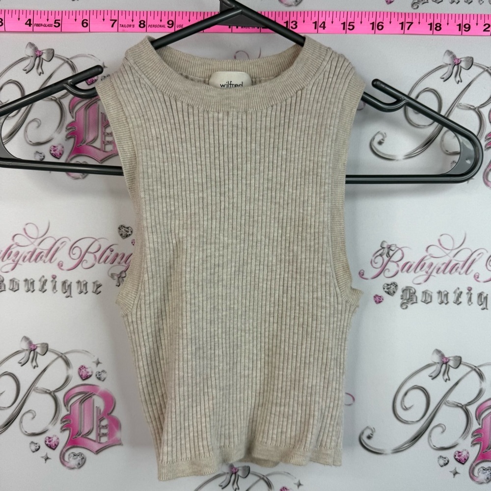 Wilfred Aritzia mock neck tank top stretchy Ribbed Sleeveless Knit Tank - Beige